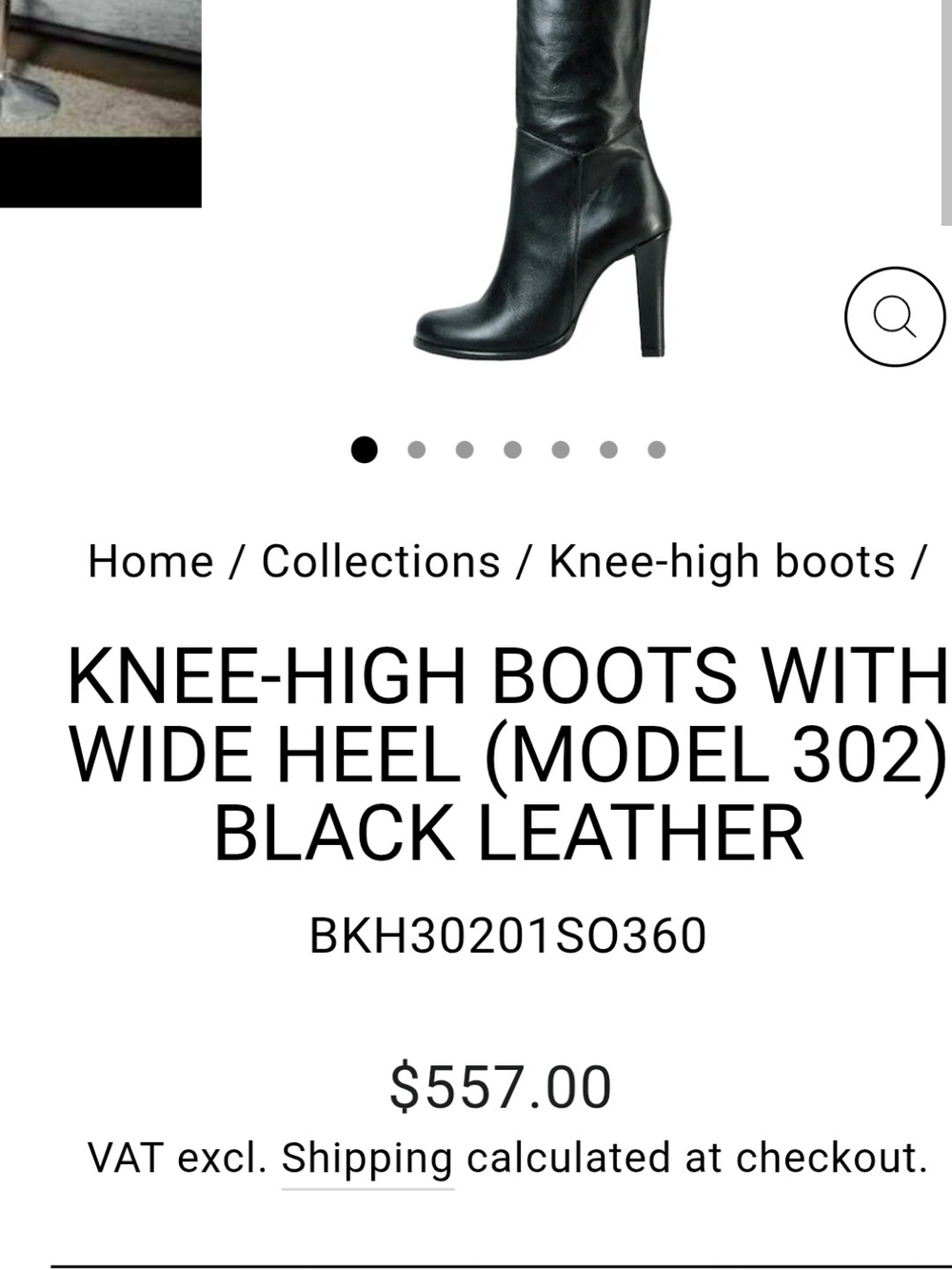 Knee-High Wide Heel Leather Boots - Black